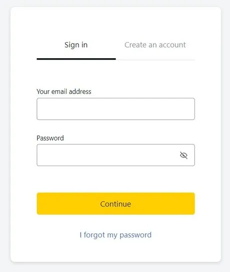 Selection of Account Type and Trading Instrument